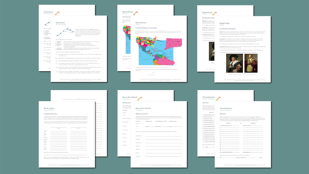 LitWits activity printables and worksheets for THE WITCH OF BLACKBIRD POND by Elizabeth George Speare